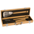 3 Piece Bamboo BBQ Set in Bamboo Case