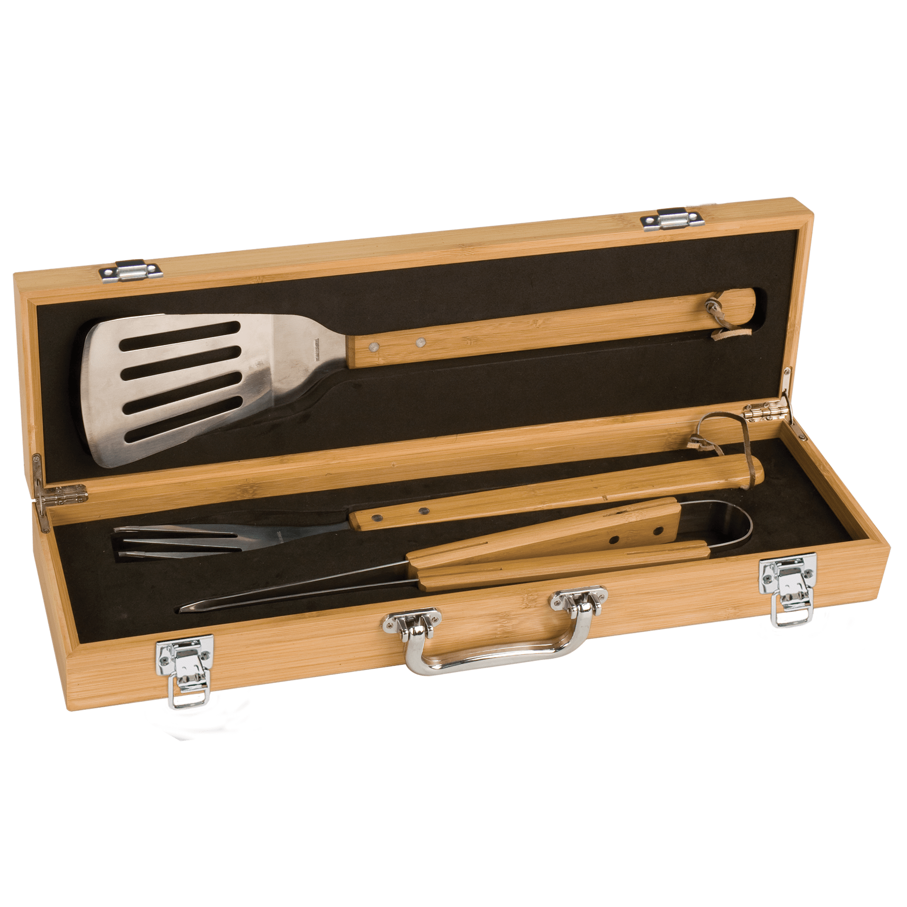 3 Piece Bamboo BBQ Set in Bamboo Case