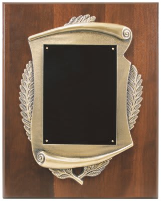 Genuine Walnut Plaque w/ Scroll Frame & plate