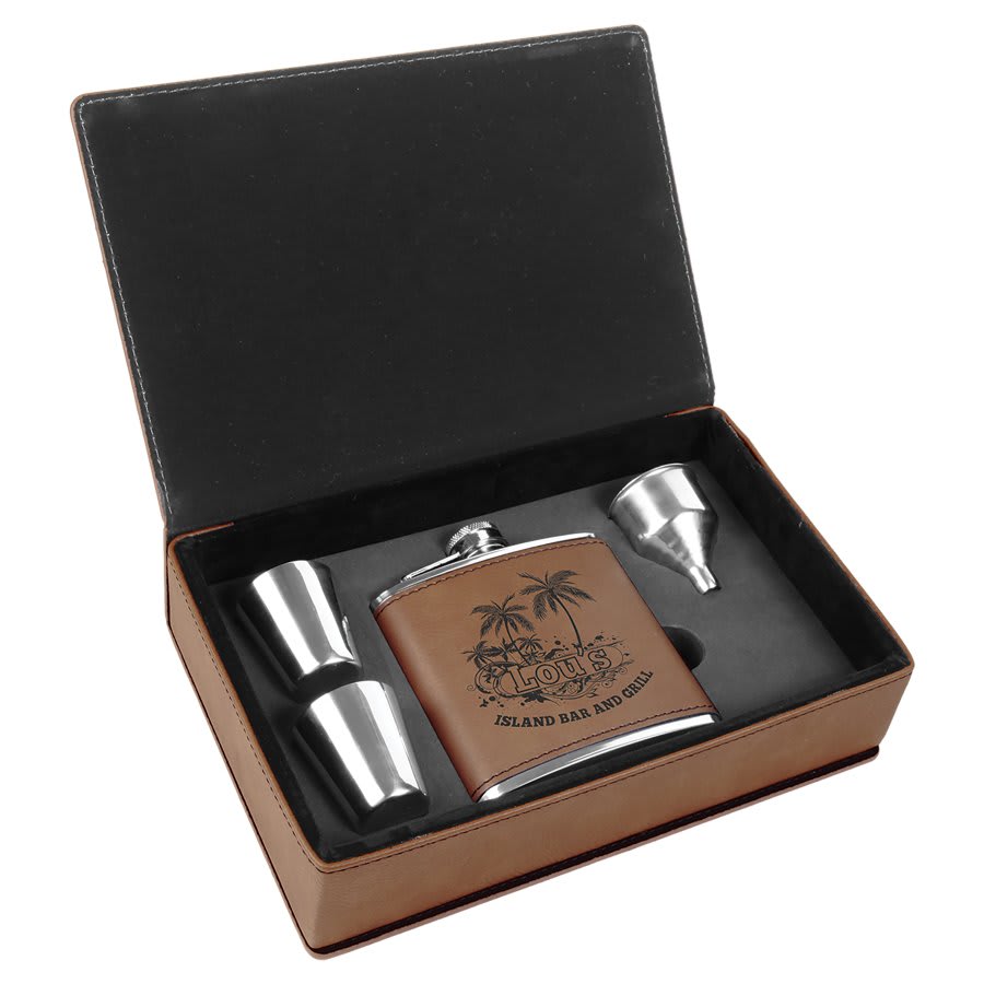 6 oz Leatherette Flask Gift Set