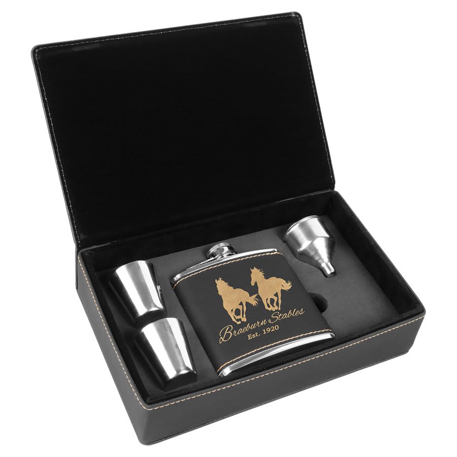 6 oz Leatherette Flask Gift Set