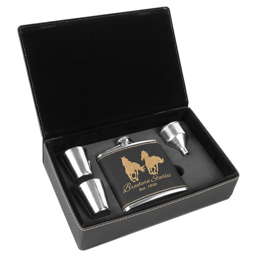 6 oz Leatherette Flask Gift Set