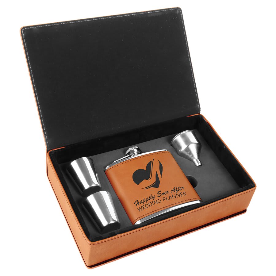 6 oz Leatherette Flask Gift Set