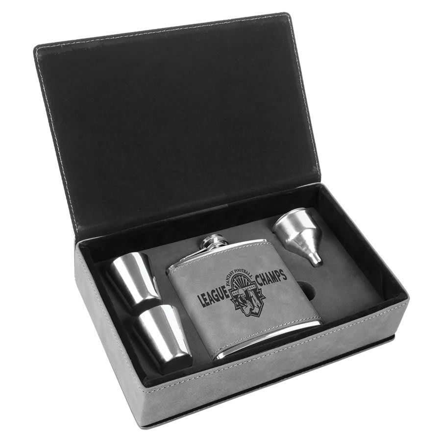 6 oz Leatherette Flask Gift Set