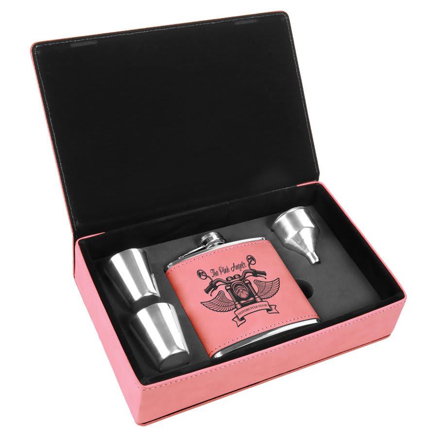6 oz Leatherette Flask Gift Set