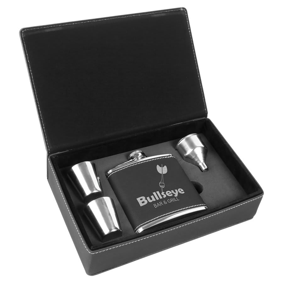 6 oz Leatherette Flask Gift Set