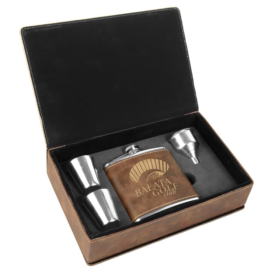 6 oz Leatherette Flask Gift Set