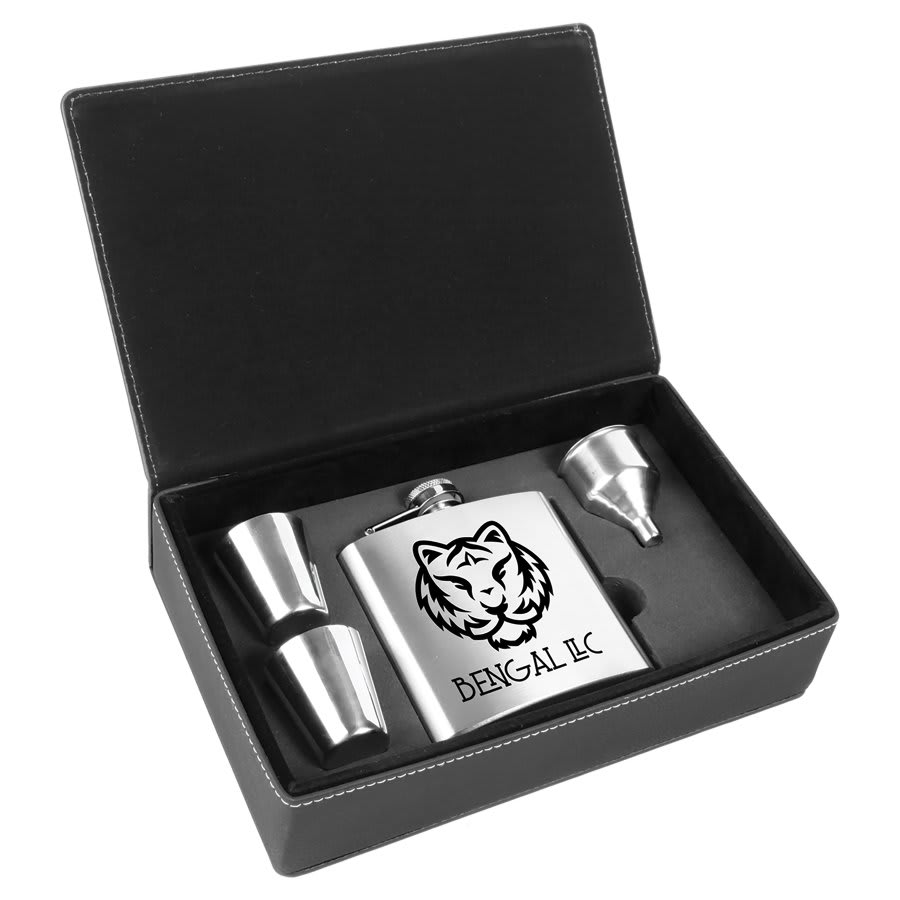 6 oz Leatherette Flask Gift Set