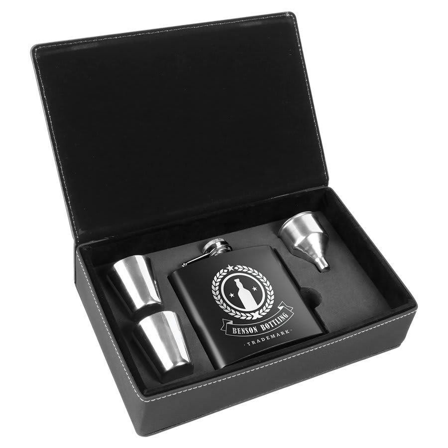 6 oz Leatherette Flask Gift Set