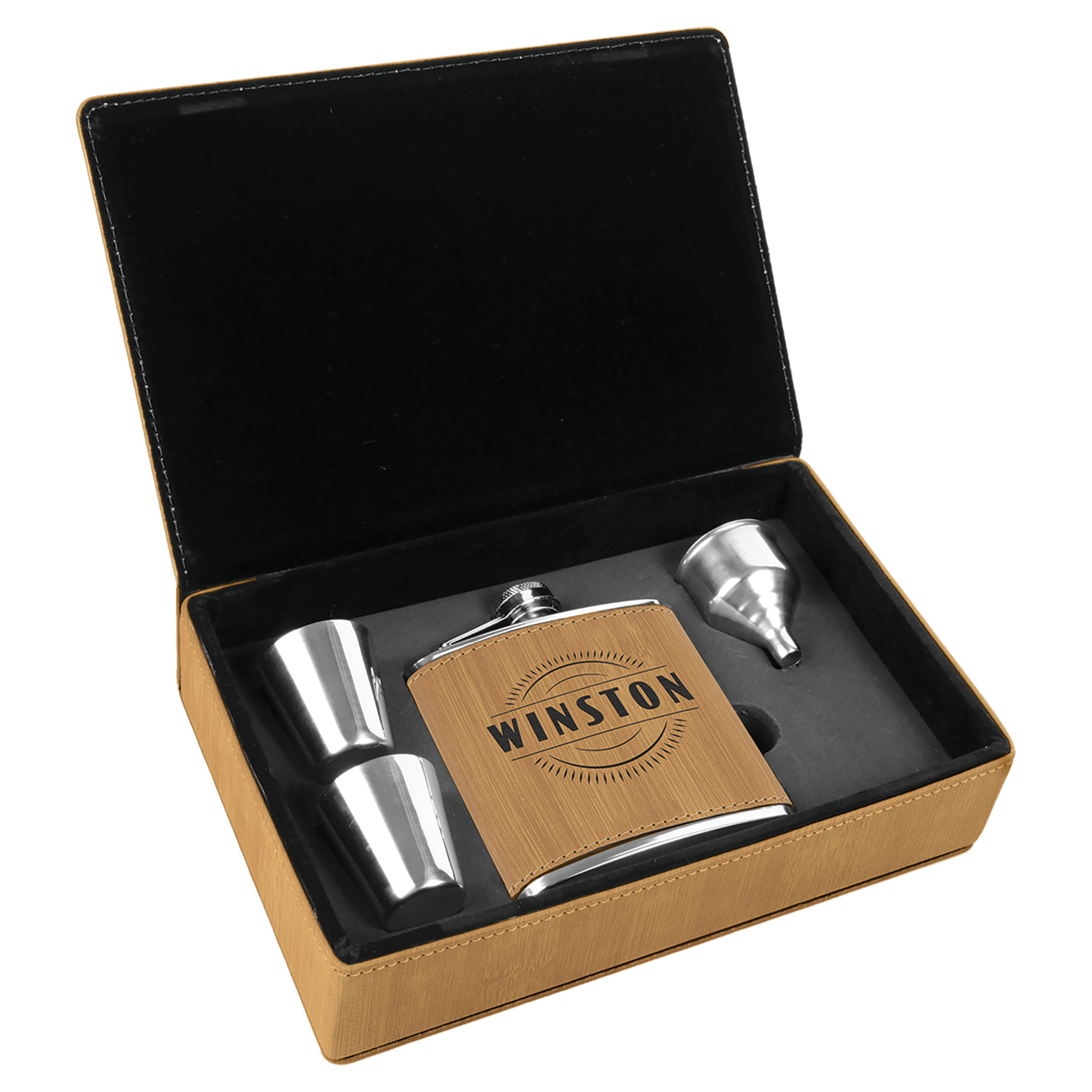 6 oz Leatherette Flask Gift Set