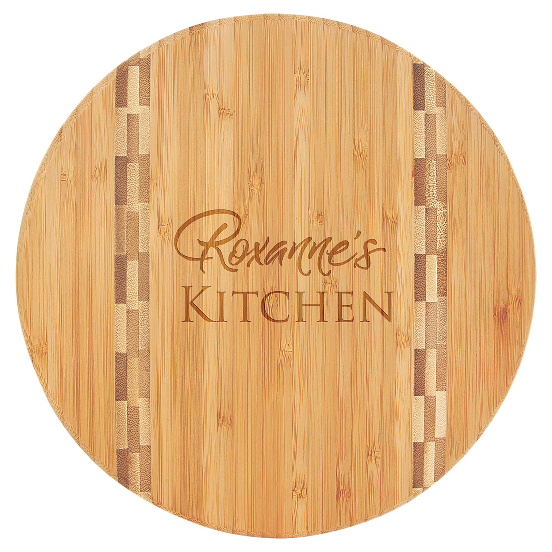 Round Bamboo Cutting Board with Butcher Block Inlay