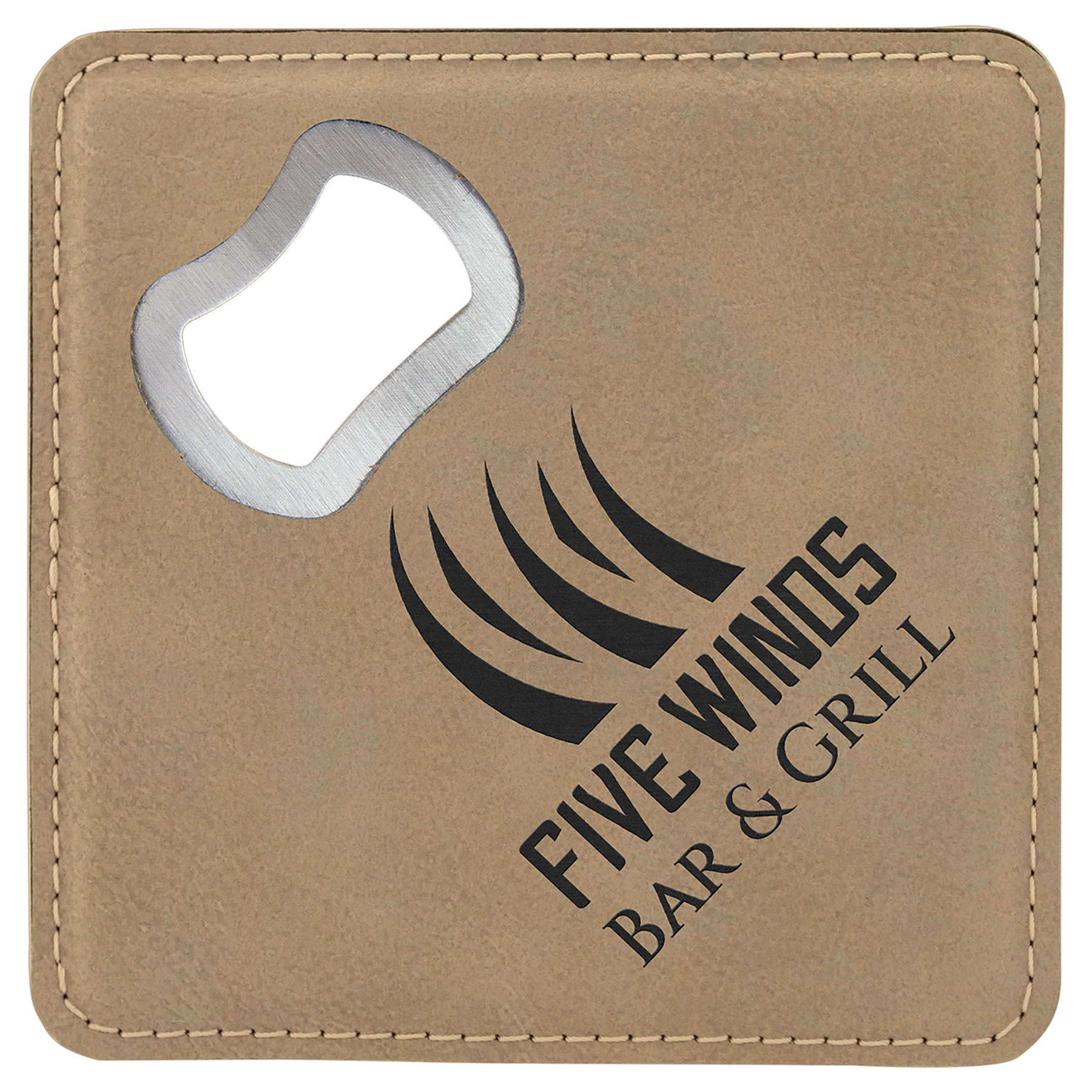 4” Square Leatherette Bottle Opener Coaster