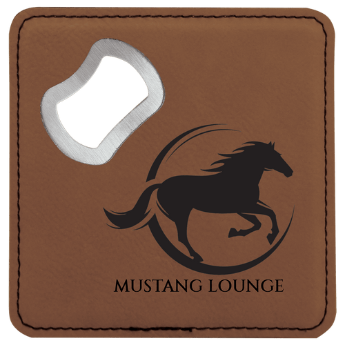 4” Square Leatherette Bottle Opener Coaster