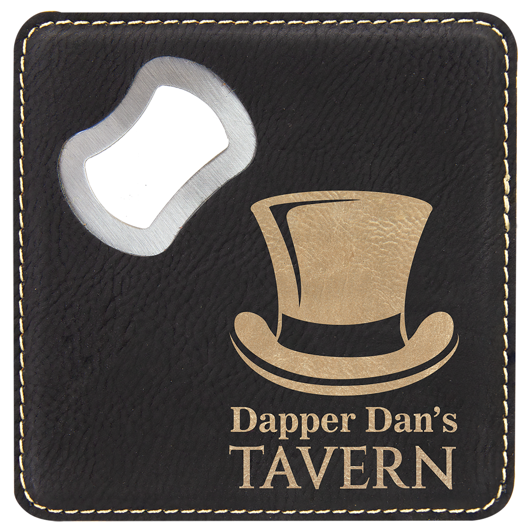 4” Square Leatherette Bottle Opener Coaster