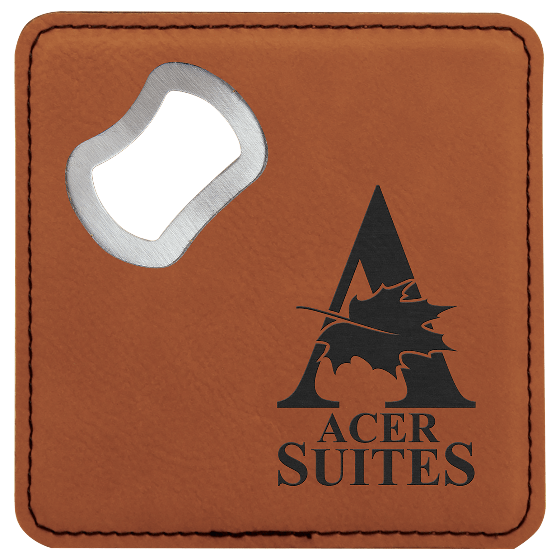 4” Square Leatherette Bottle Opener Coaster