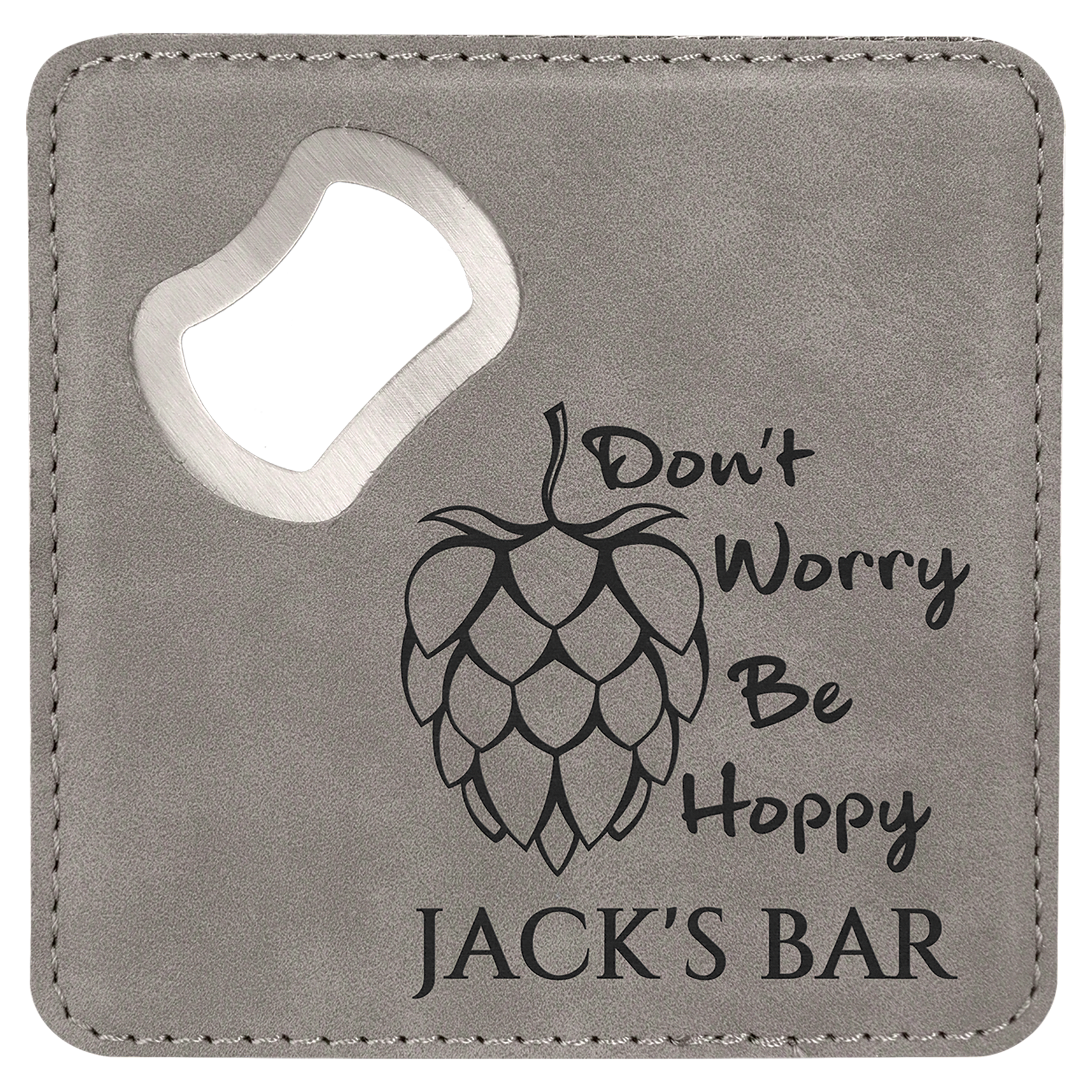 4” Square Leatherette Bottle Opener Coaster