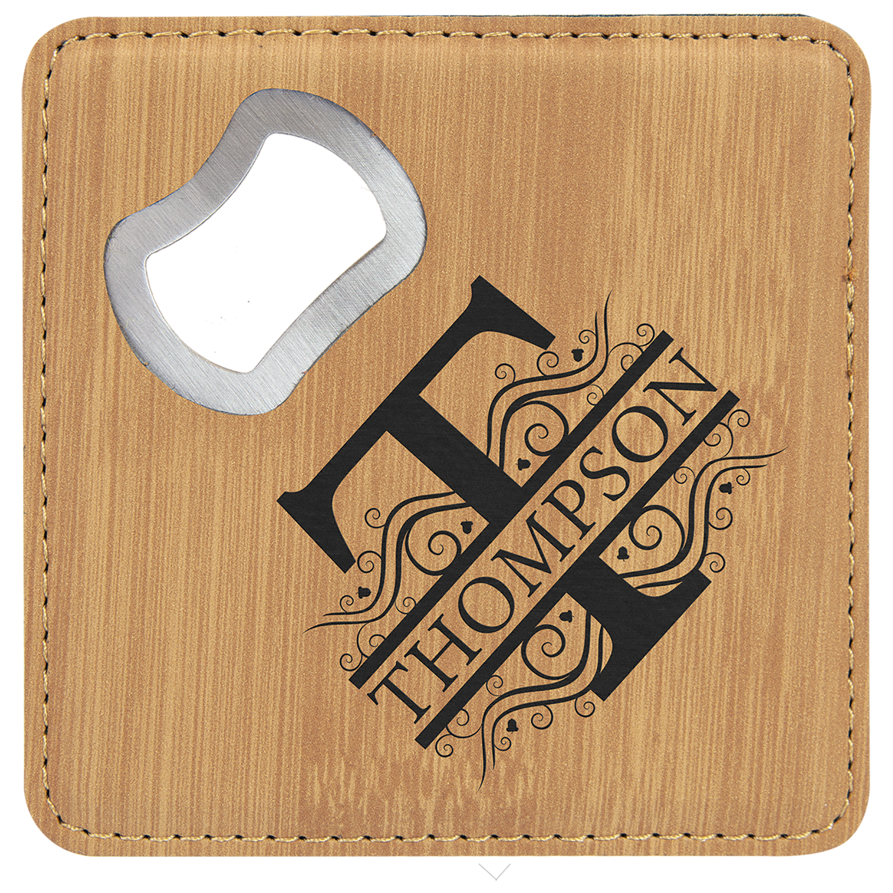 4” Square Leatherette Bottle Opener Coaster