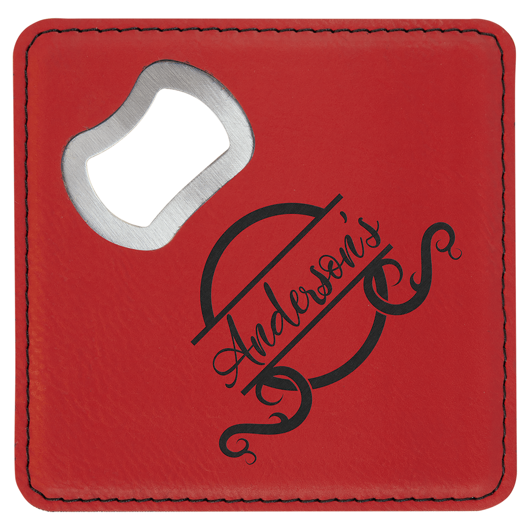 4” Square Leatherette Bottle Opener Coaster