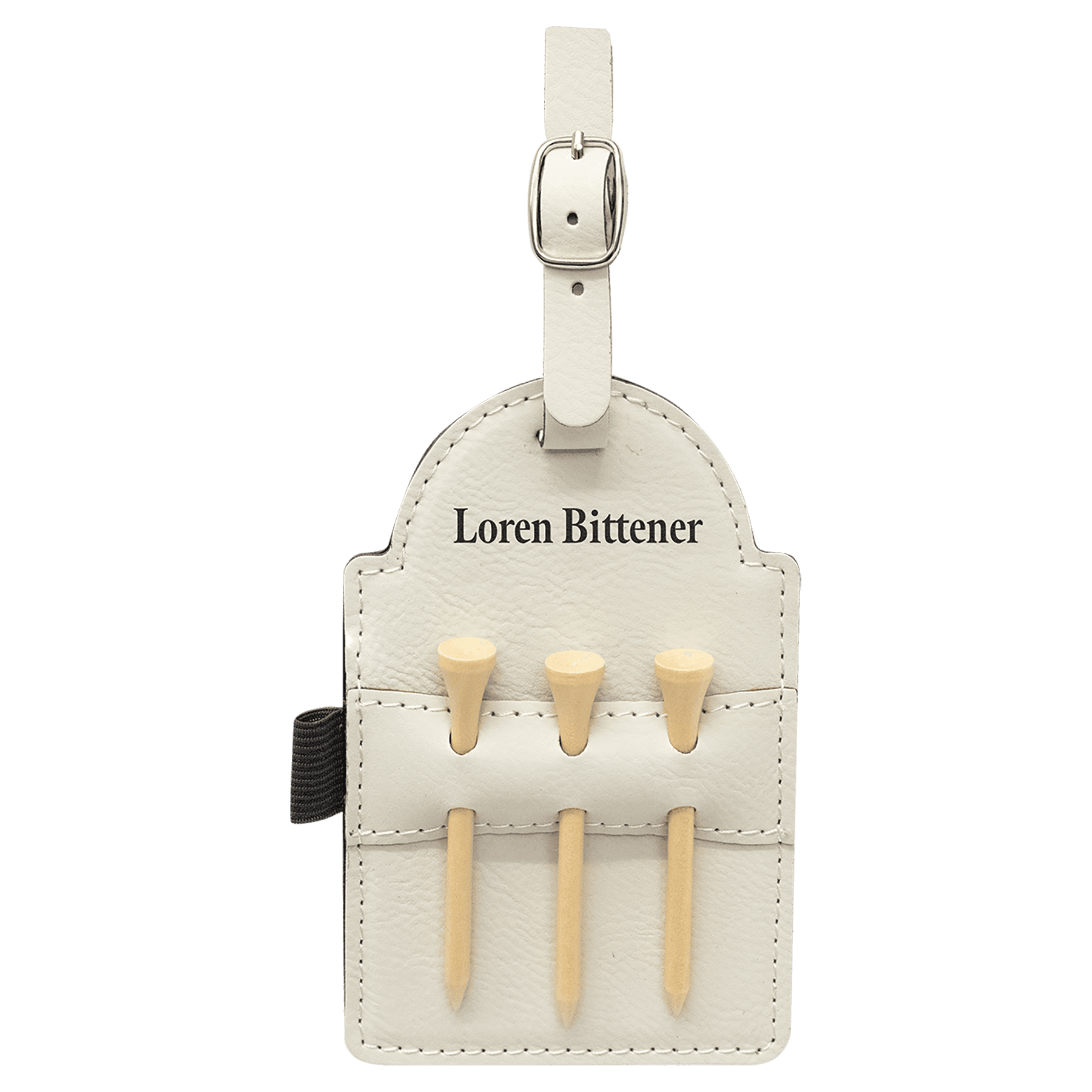 Leatherette Golf Bag Tag with 3 Wooden Tees