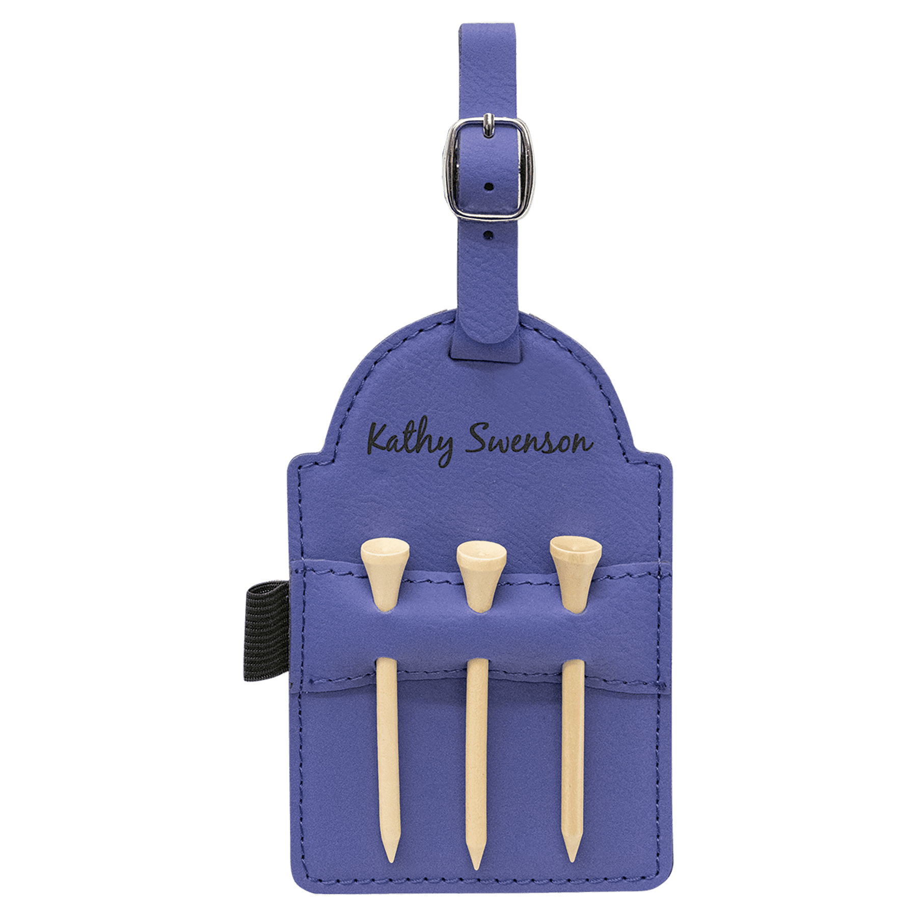 Leatherette Golf Bag Tag with 3 Wooden Tees