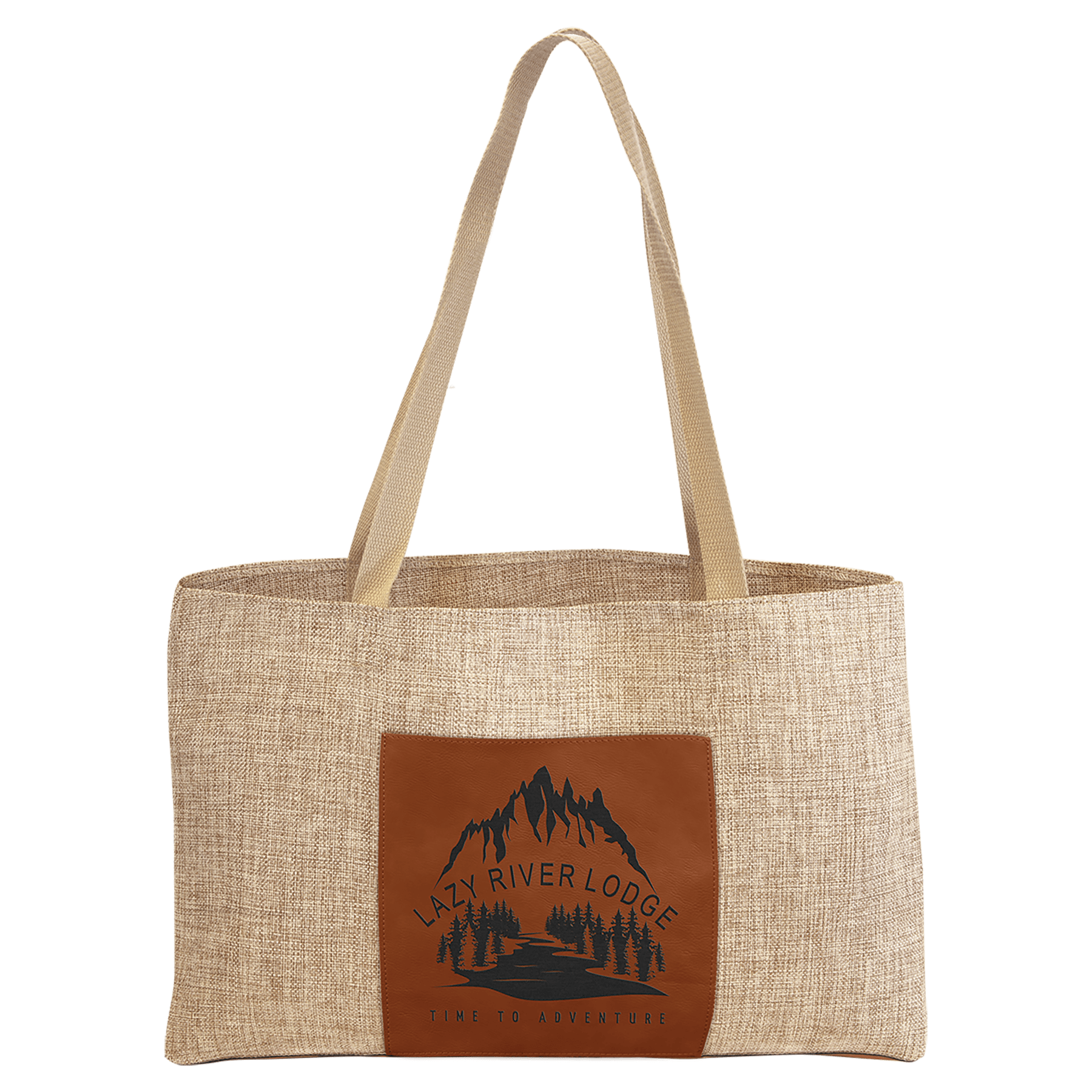 Burlap Tote Bag with Leatherette Gusset
