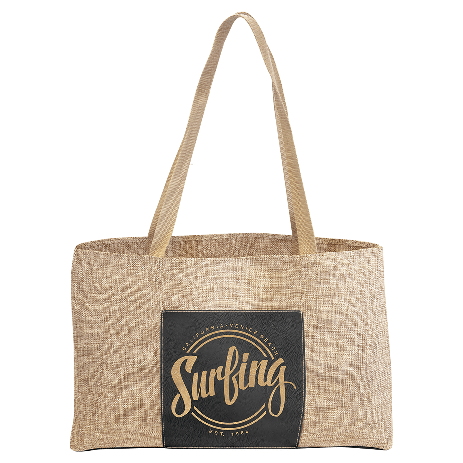Burlap Tote Bag with Leatherette Gusset