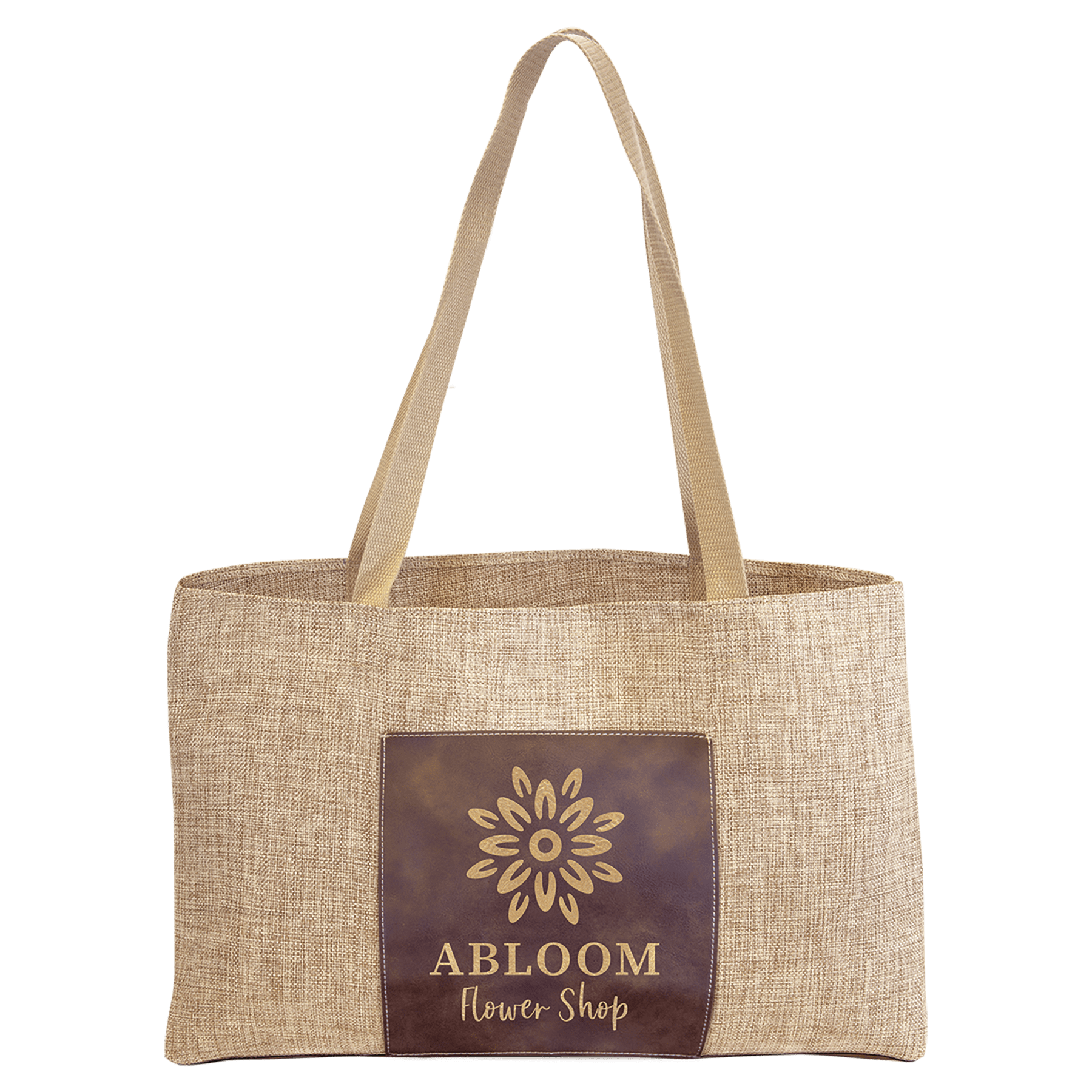 Burlap Tote Bag with Leatherette Gusset