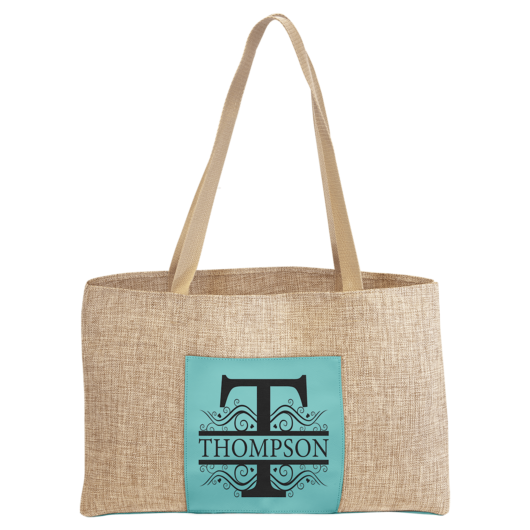 Burlap Tote Bag with Leatherette Gusset