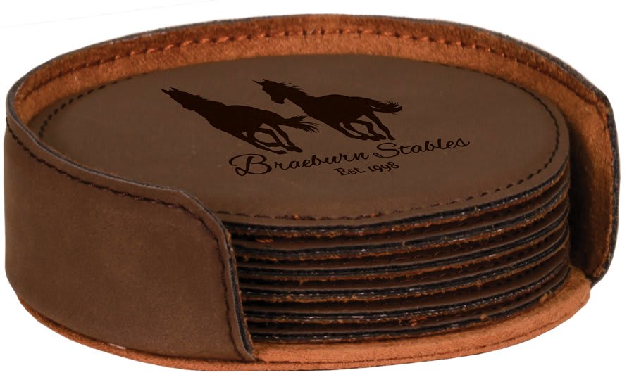 4” Round Leatherette Coaster Set