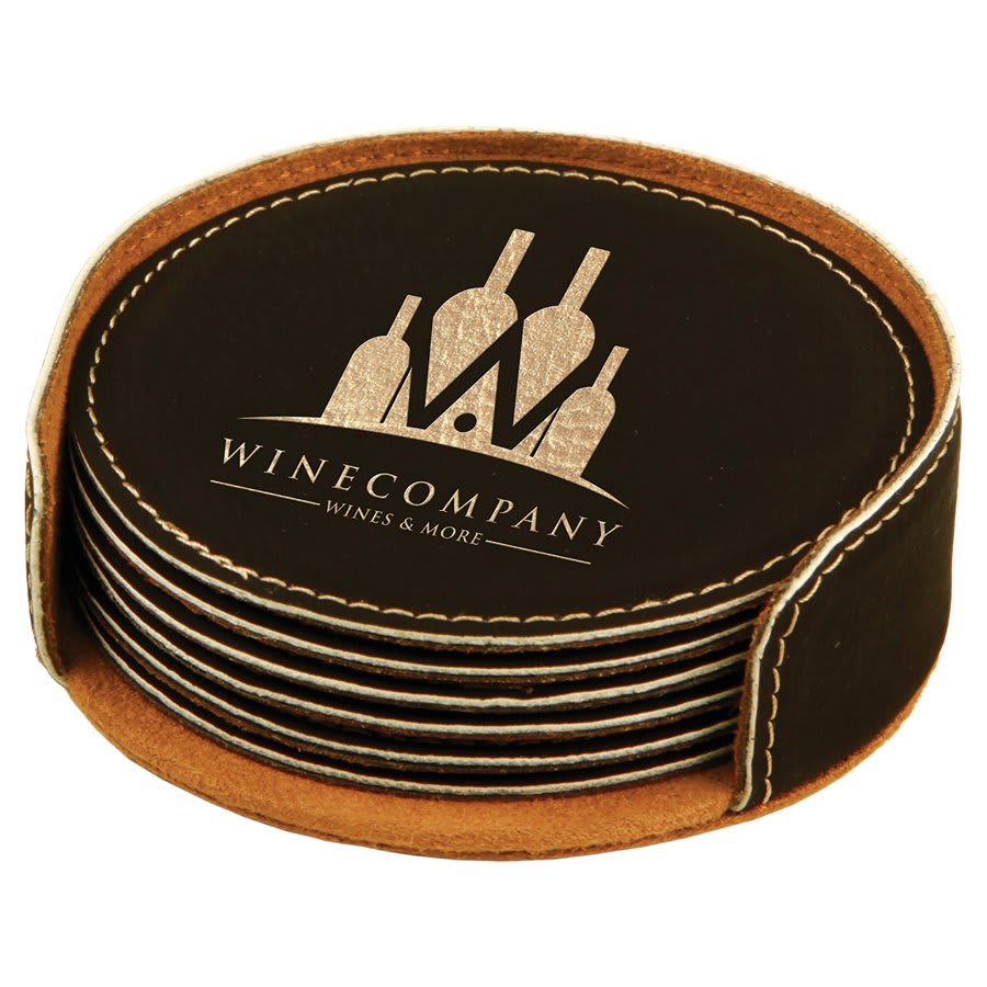 4” Round Leatherette Coaster Set