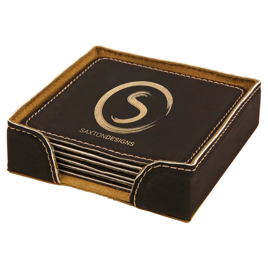 4” Square Leatherette Coaster Set