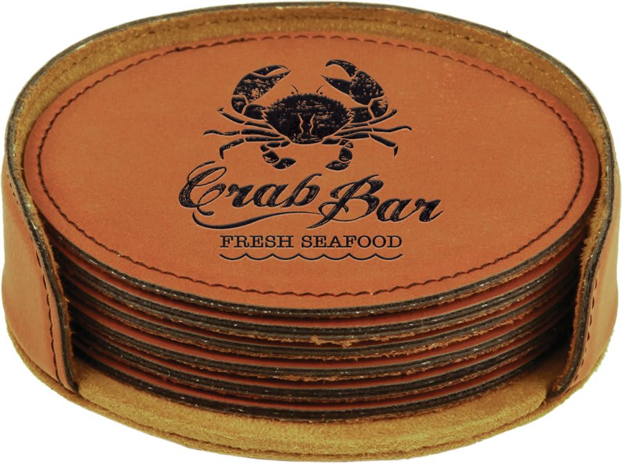 4” Round Leatherette Coaster Set