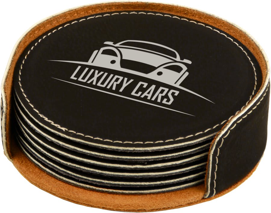 4” Round Leatherette Coaster Set