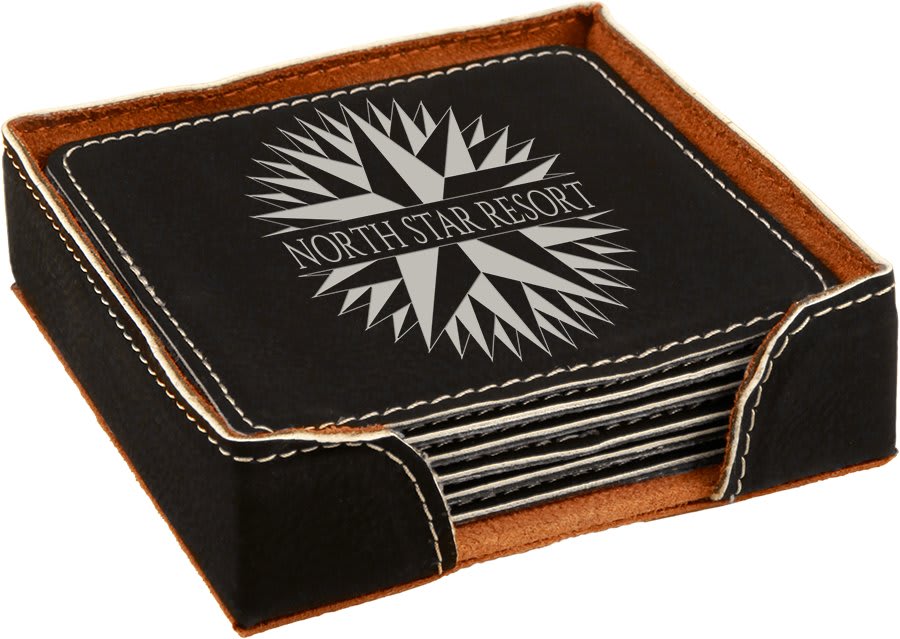 4” Square Leatherette Coaster Set