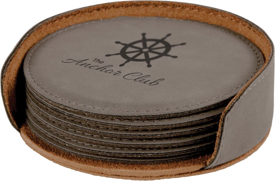 4” Round Leatherette Coaster Set