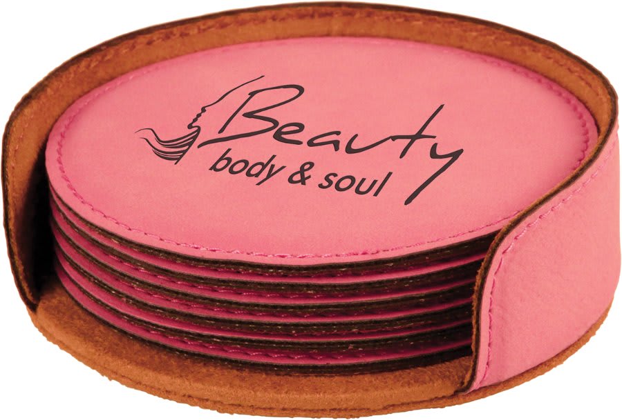 4” Round Leatherette Coaster Set
