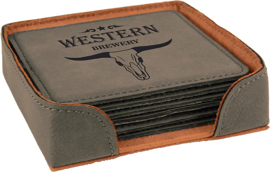 4” Square Leatherette Coaster Set