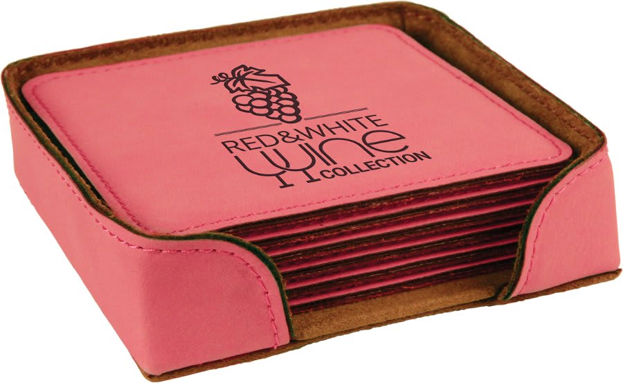 4” Square Leatherette Coaster Set