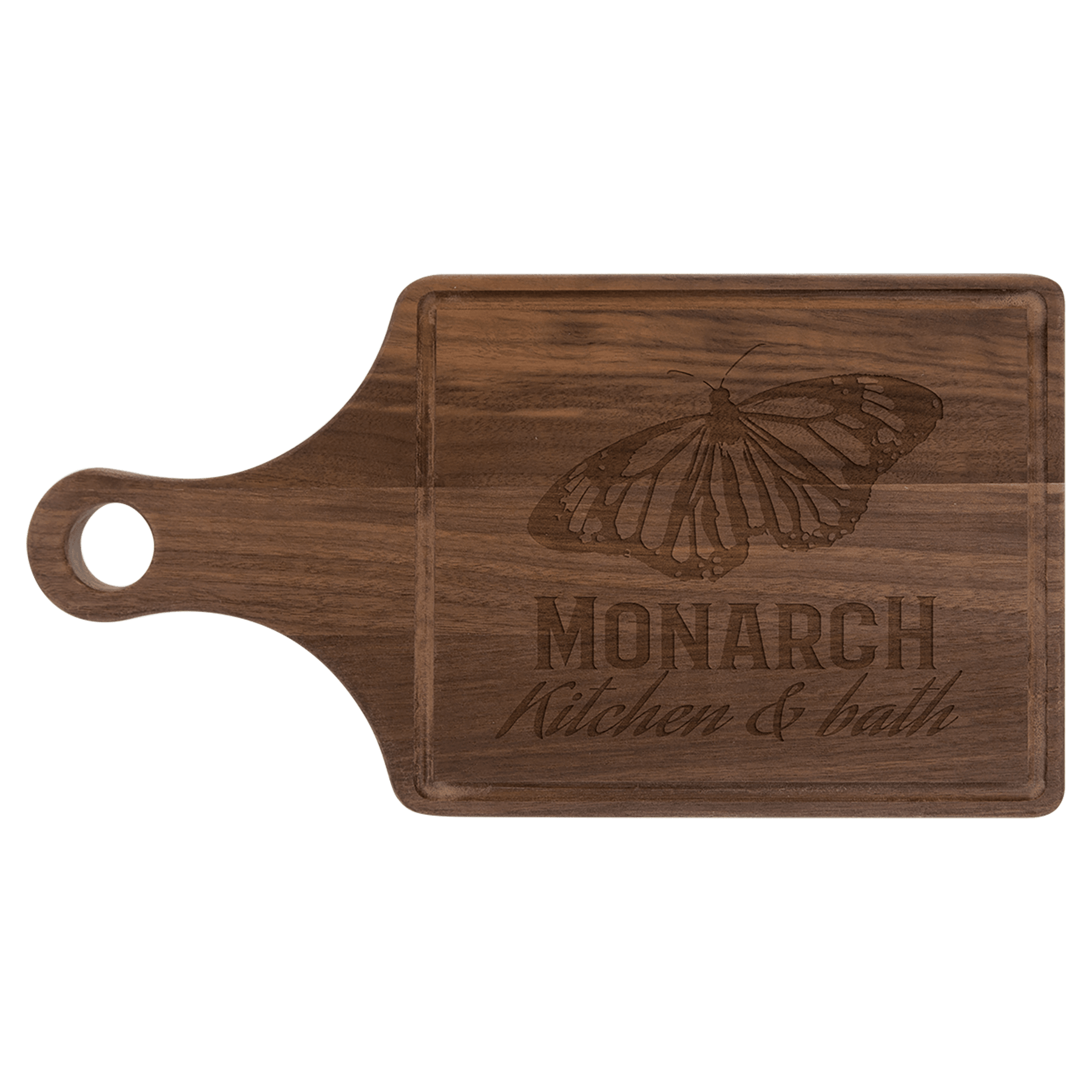 Walnut Paddle Shaped Cutting Board with Drip Ring