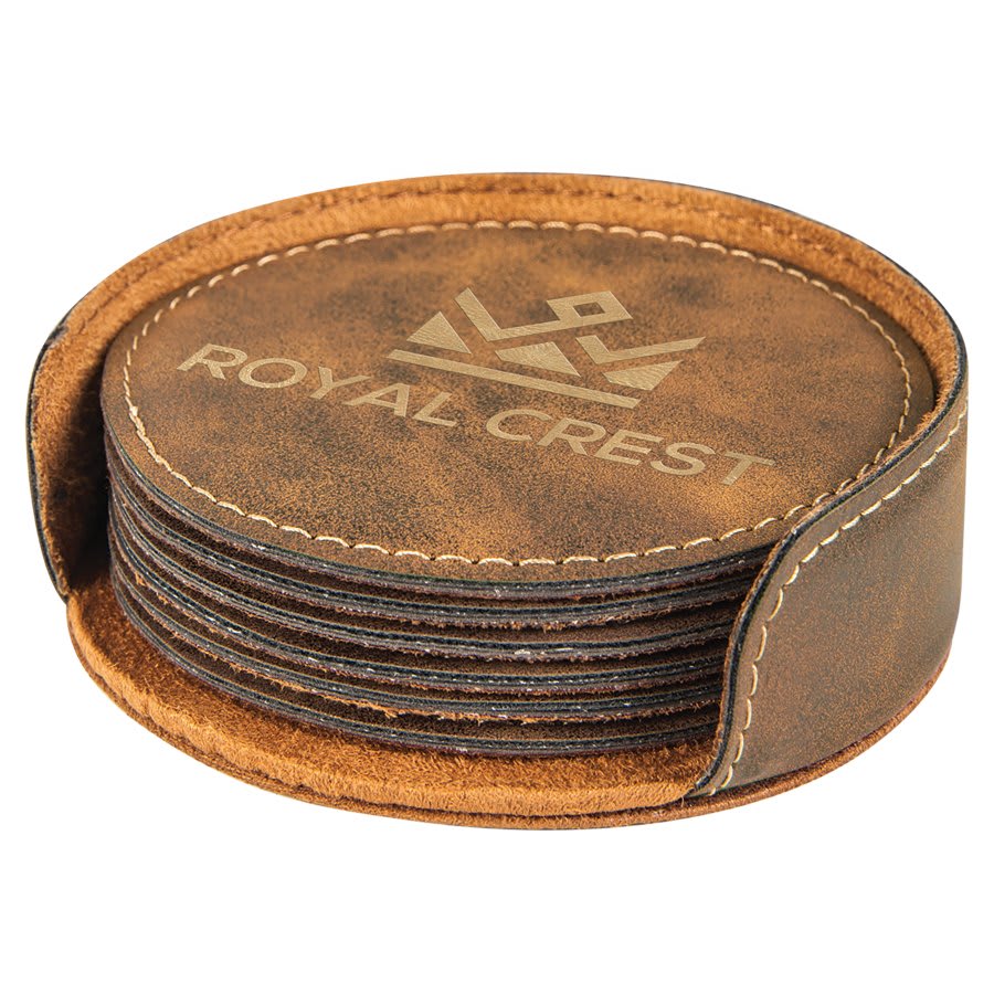 4” Round Leatherette Coaster Set
