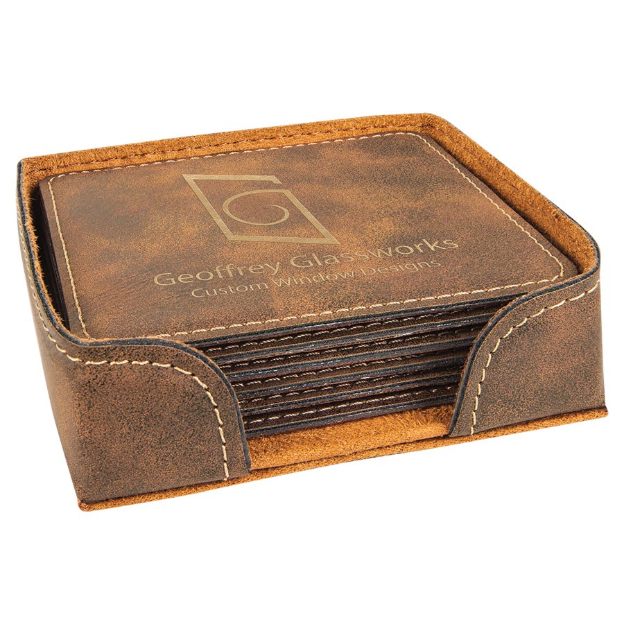 4” Square Leatherette Coaster Set