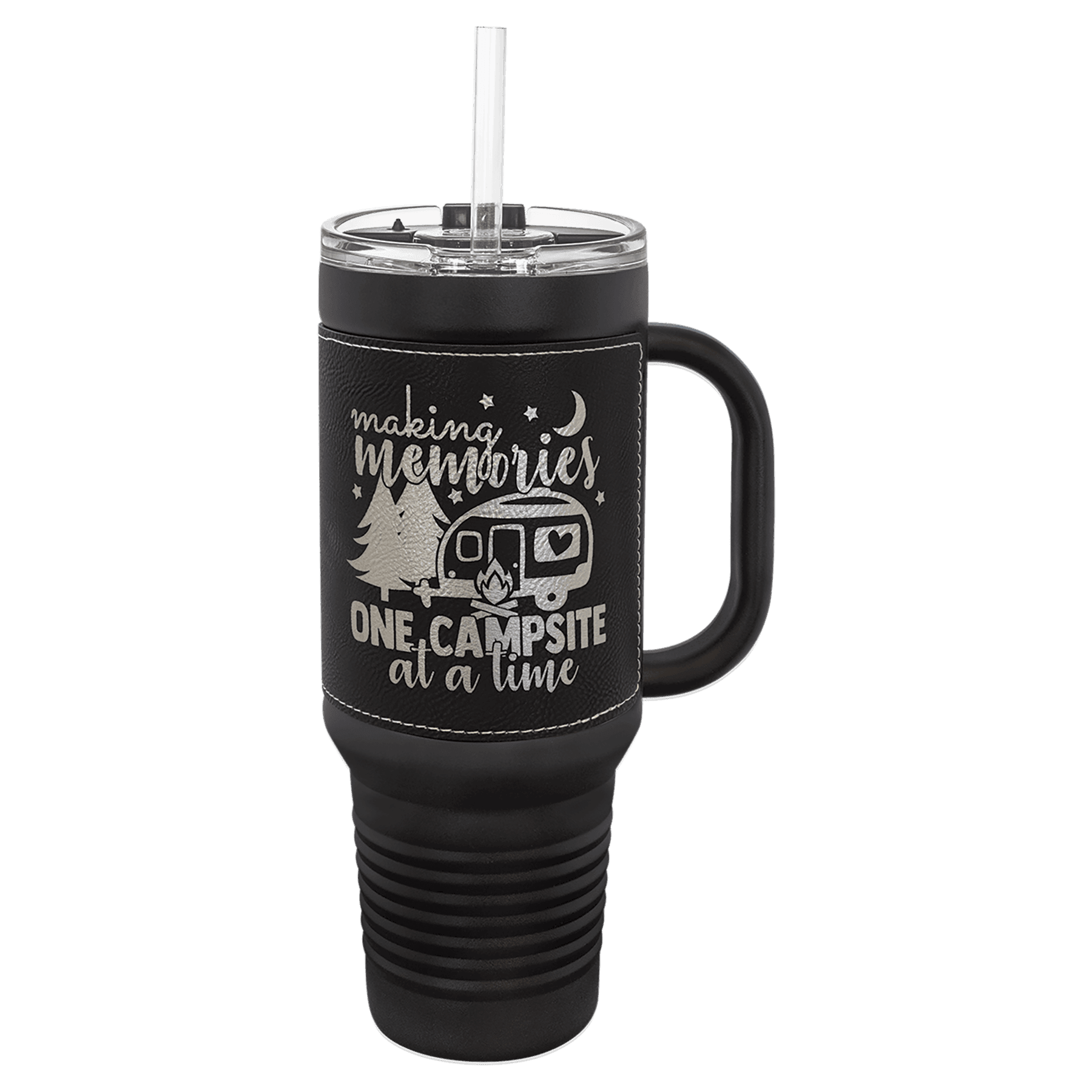 Polar Camel 40 oz Leatherette Travel Mug with Handle and Straw