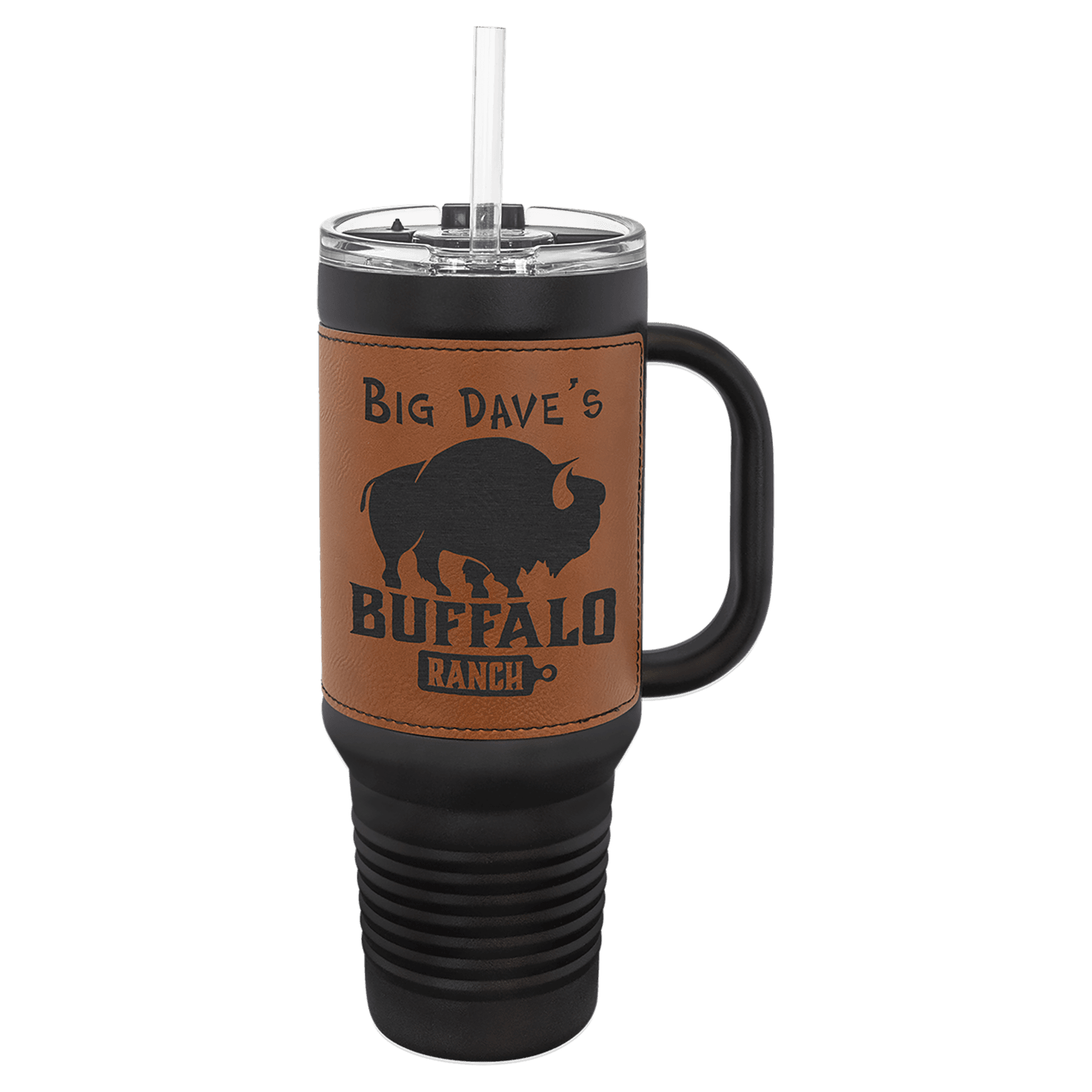 Polar Camel 40 oz Leatherette Travel Mug with Handle and Straw