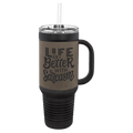 Polar Camel 40 oz Leatherette Travel Mug with Handle and Straw