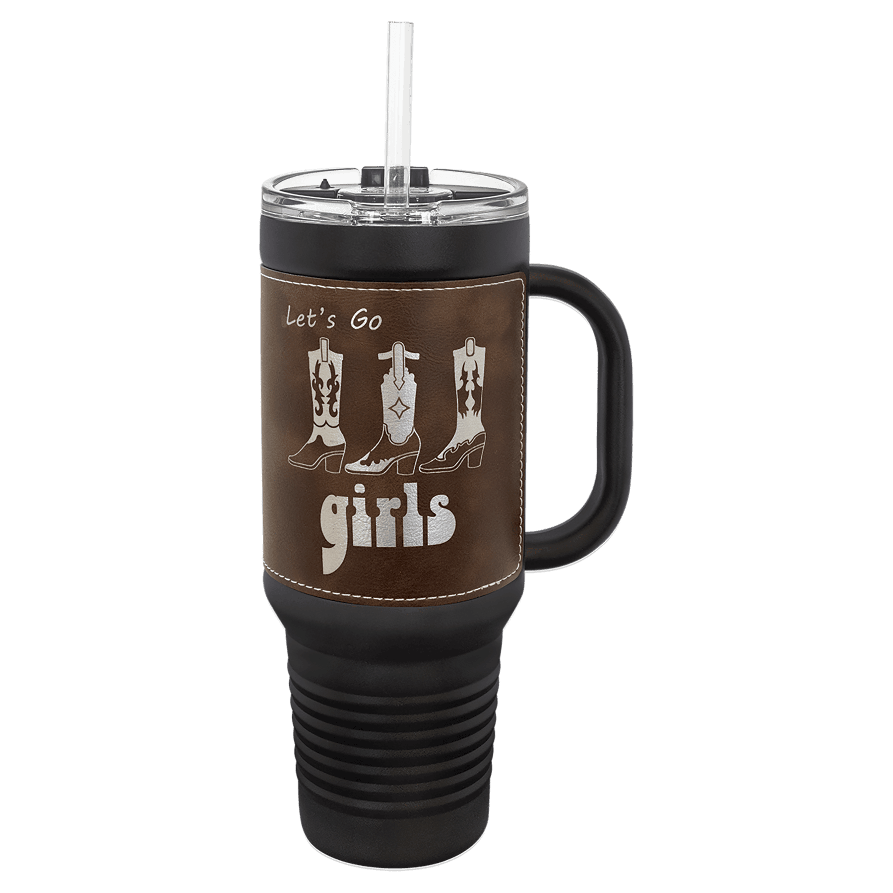Polar Camel 40 oz Leatherette Travel Mug with Handle and Straw