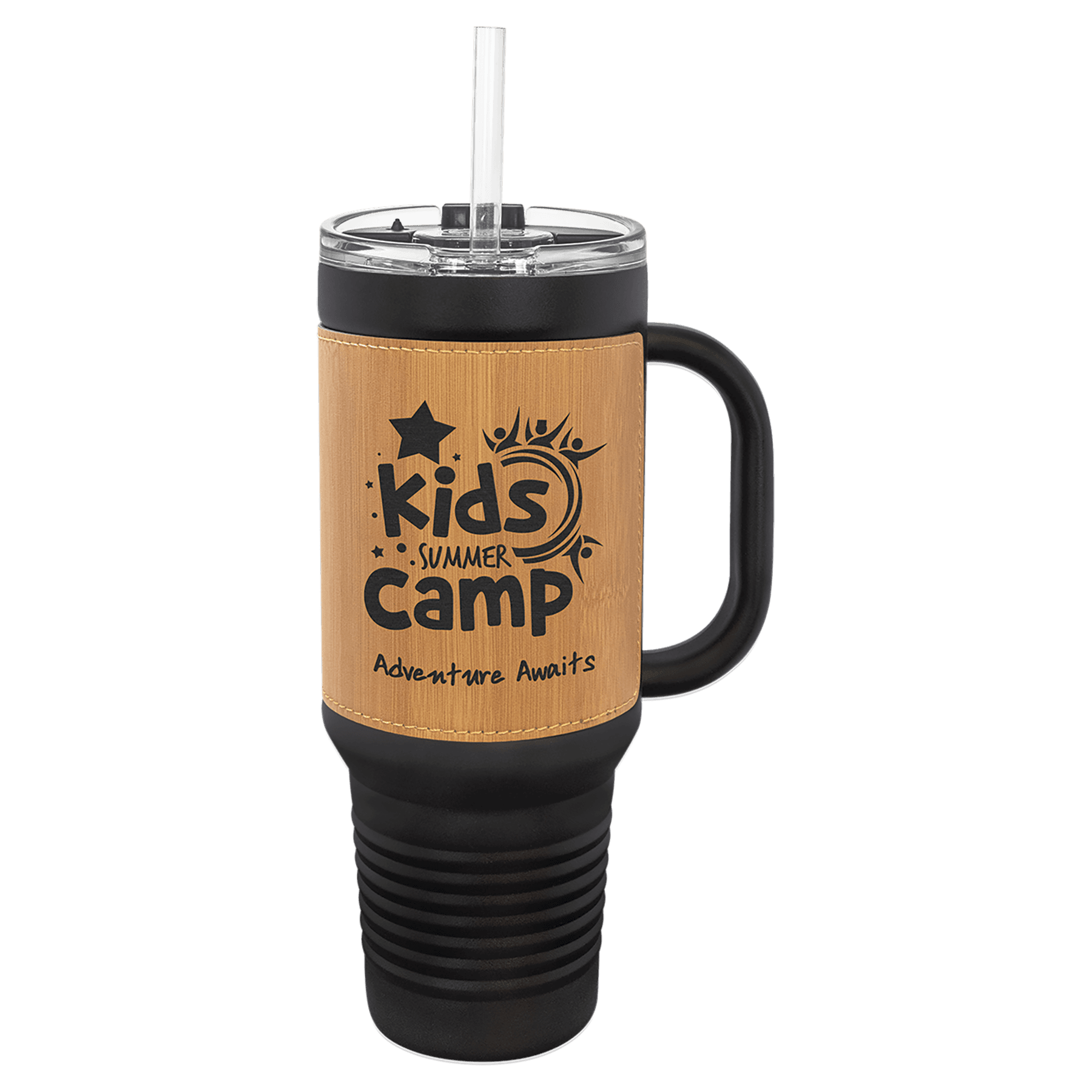 Polar Camel 40 oz Leatherette Travel Mug with Handle and Straw