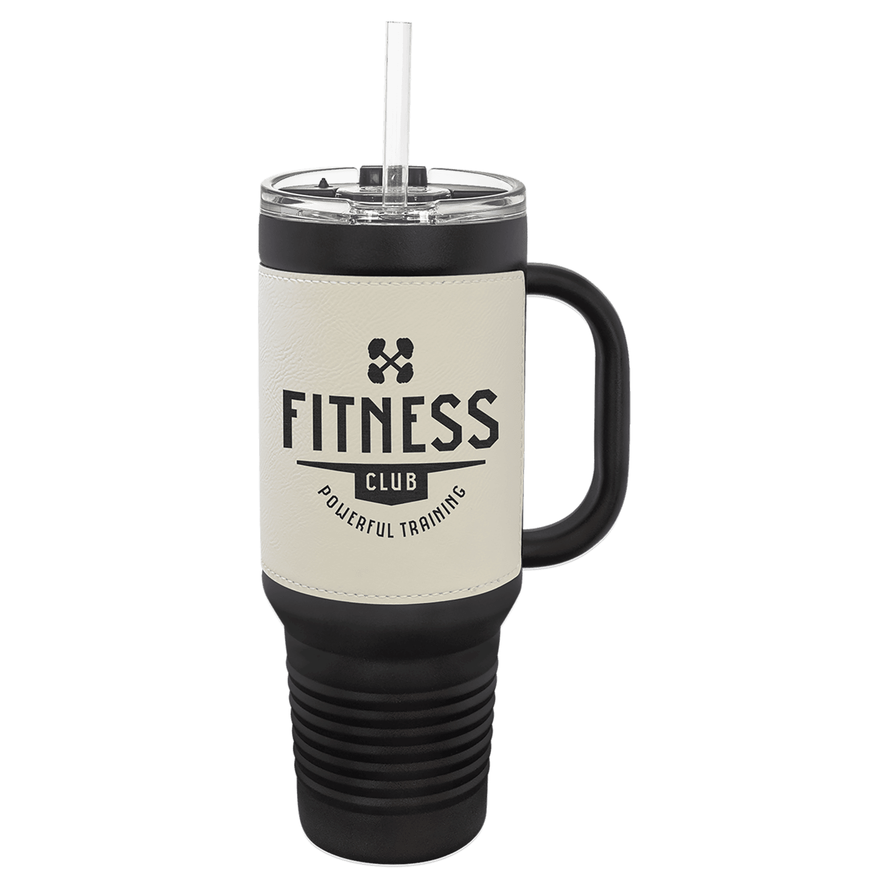Polar Camel 40 oz Leatherette Travel Mug with Handle and Straw