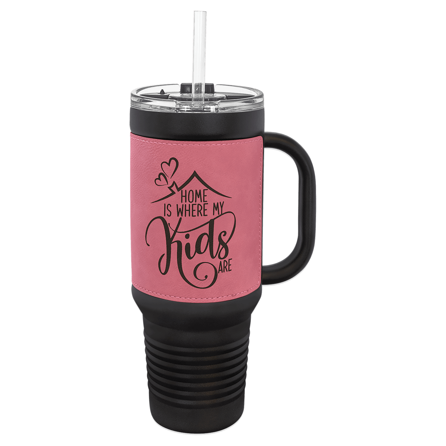 Polar Camel 40 oz Leatherette Travel Mug with Handle and Straw
