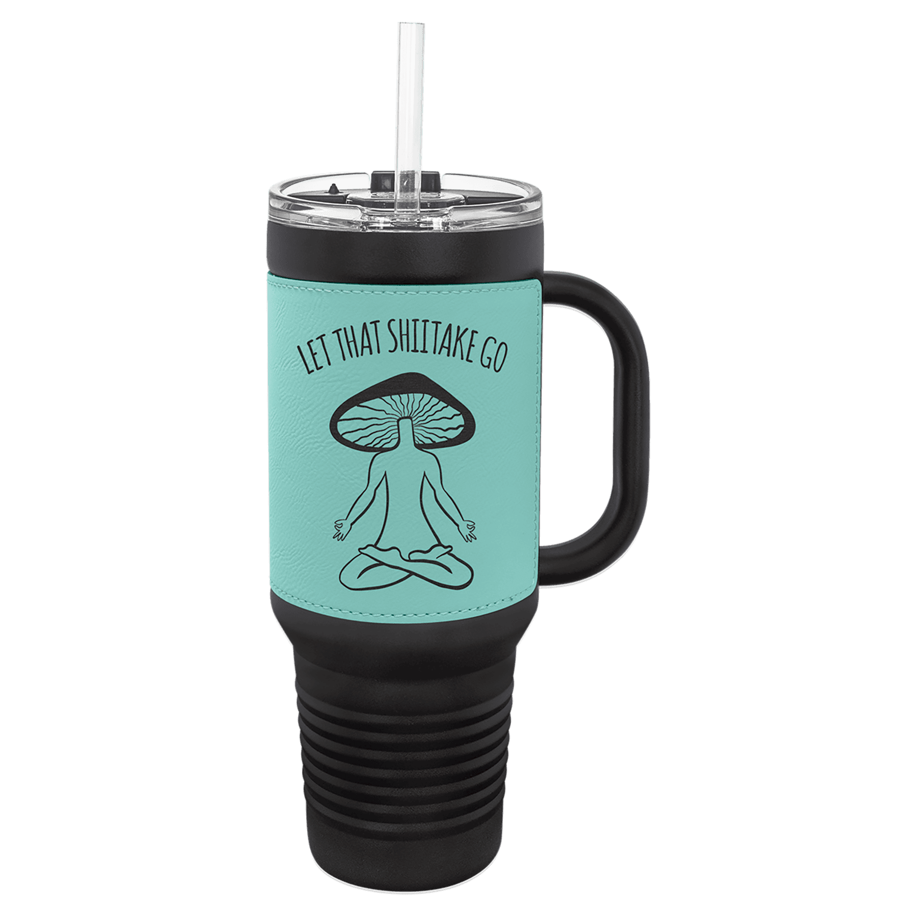 Polar Camel 40 oz Leatherette Travel Mug with Handle and Straw
