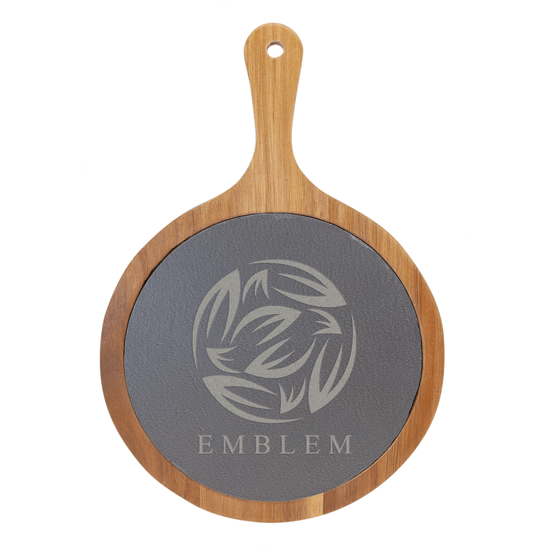Round Acacia and Slate Serving Board with Handle